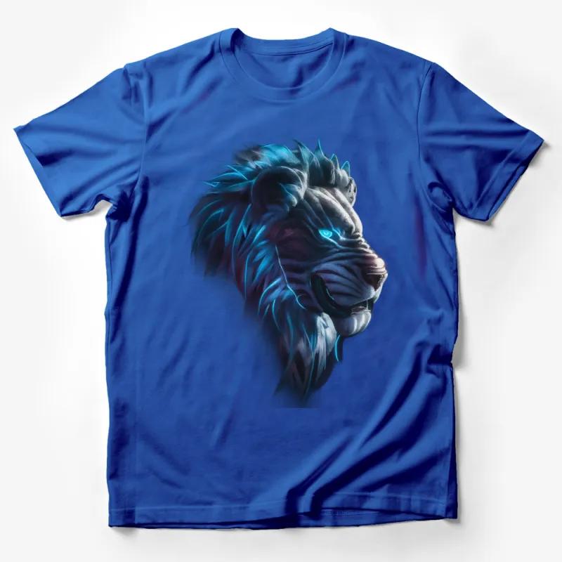 Blue Neon Lion Graphic Tee, Colorful Lion Art T-Shirt, Unisex Streetwear, Animal Illustration Top, Unique Wildlife Shirt Male T-Shirt