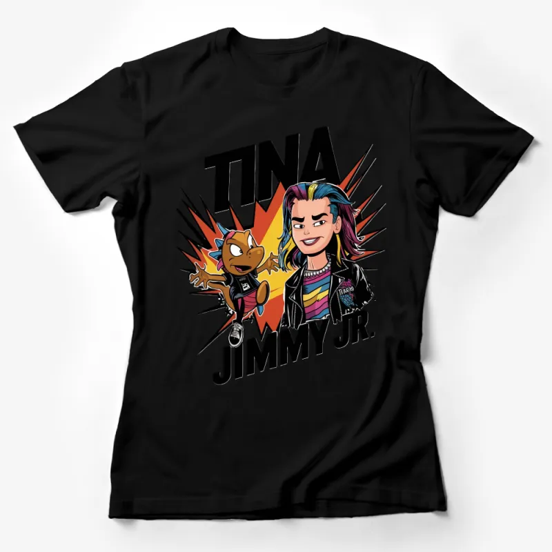 Cool Tina and Jimmy Jr. Graphic Tee, Unisex Cartoon Character Shirt, Fun Casual Apparel Female T-Shirt