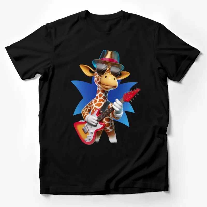 Cool Giraffe with Guitar T-Shirt, Funny Animal Musician Tee, Unisex Graphic Shirt for Music Lovers, Unique Gift Idea Male T-Shirt