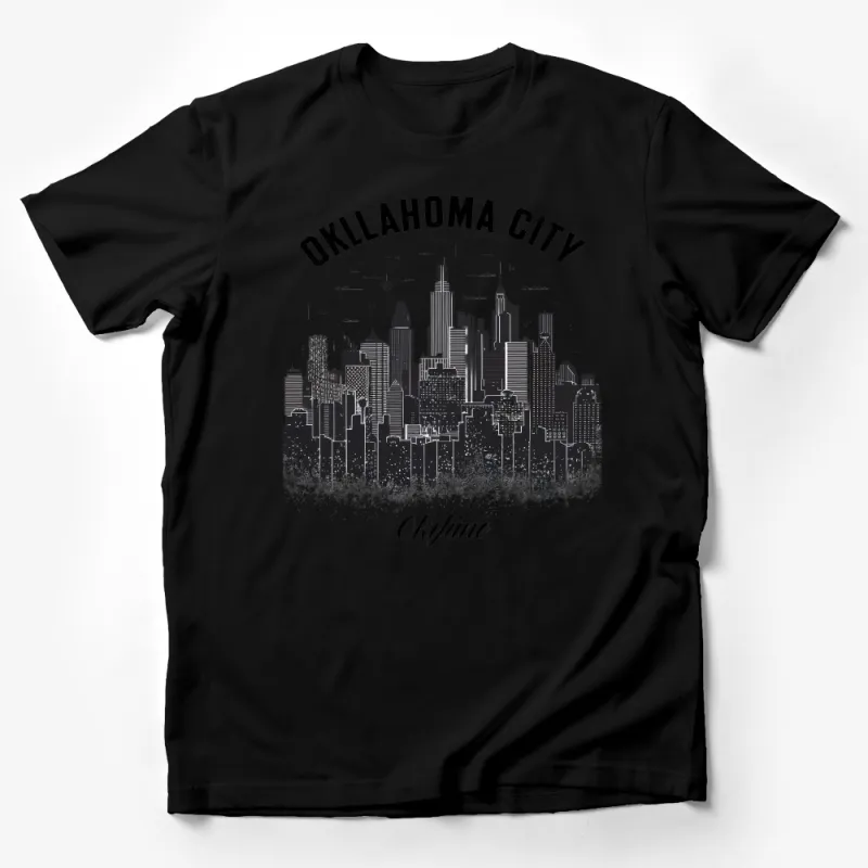 Oklahoma City Skyline T-Shirt, Black and White OKC Tee, Urban Chic Graphic Shirt, Travel Souvenir, Unisex Apparel Male T-Shirt