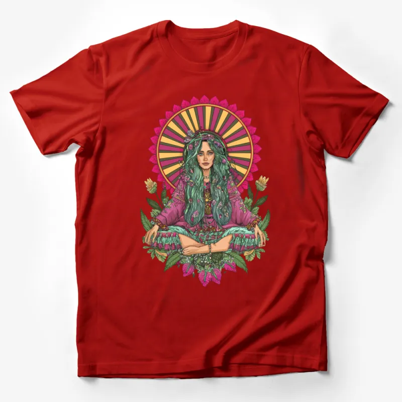 Boho Chic Woman T-Shirt, Colorful Hippie Art Tee, Nature Inspired Graphic, Bohemian Style Clothing Male T-Shirt