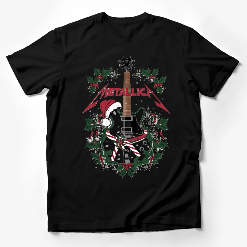 Christmas Rock Guitar T-Shirt, Festive Heavy Metal Holiday Apparel, Unique Gift for Music Lovers, Unisex Tee Male T-Shirt