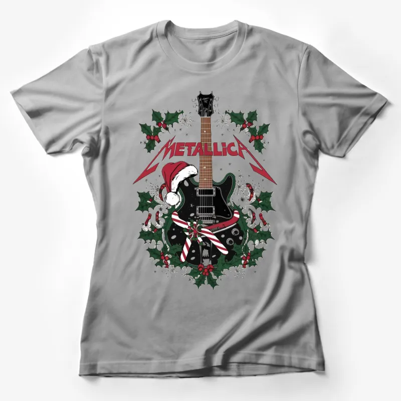 Christmas Rock Guitar T-Shirt, Festive Heavy Metal Holiday Apparel, Unique Gift for Music Lovers, Unisex Tee Female T-Shirt