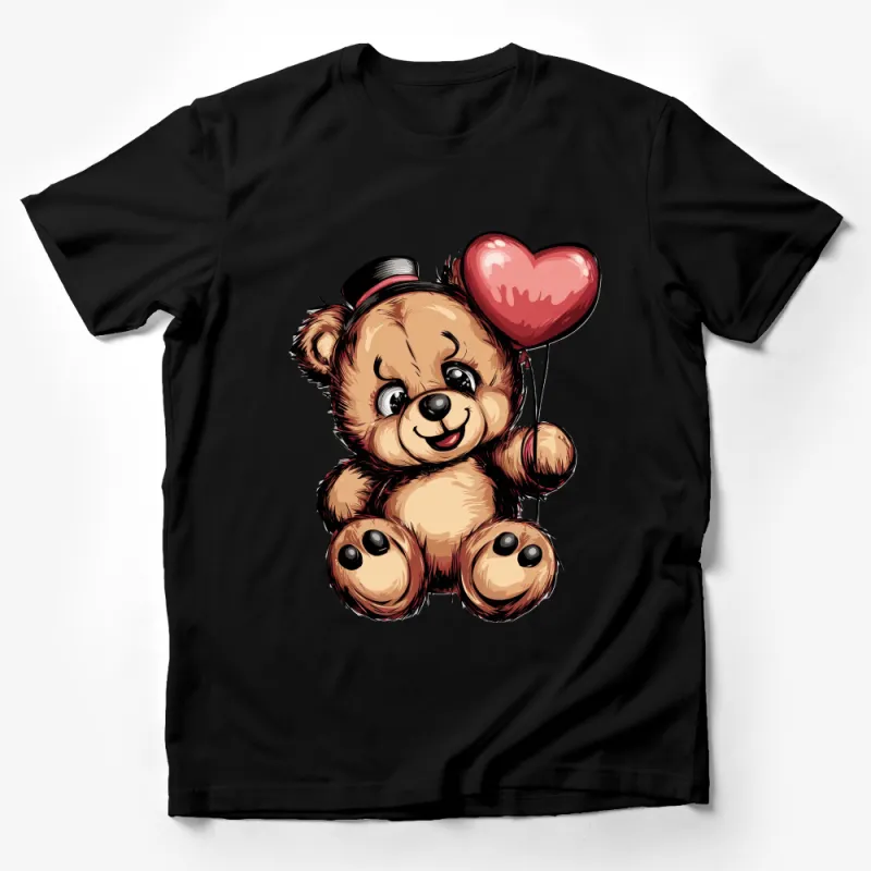 Cute Teddy Bear Heart Balloon Graphic T-Shirt, Unisex Love Tee, Comfortable Casual Shirt, Gift for Her or Him, Soft Cotton Top Male T-Shirt