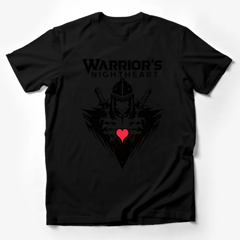 Warrior's NightHeart Graphic Tee, Bold Female Warrior T-Shirt, Heart and Swords Design, Modern Viking Inspired Apparel Male T-Shirt