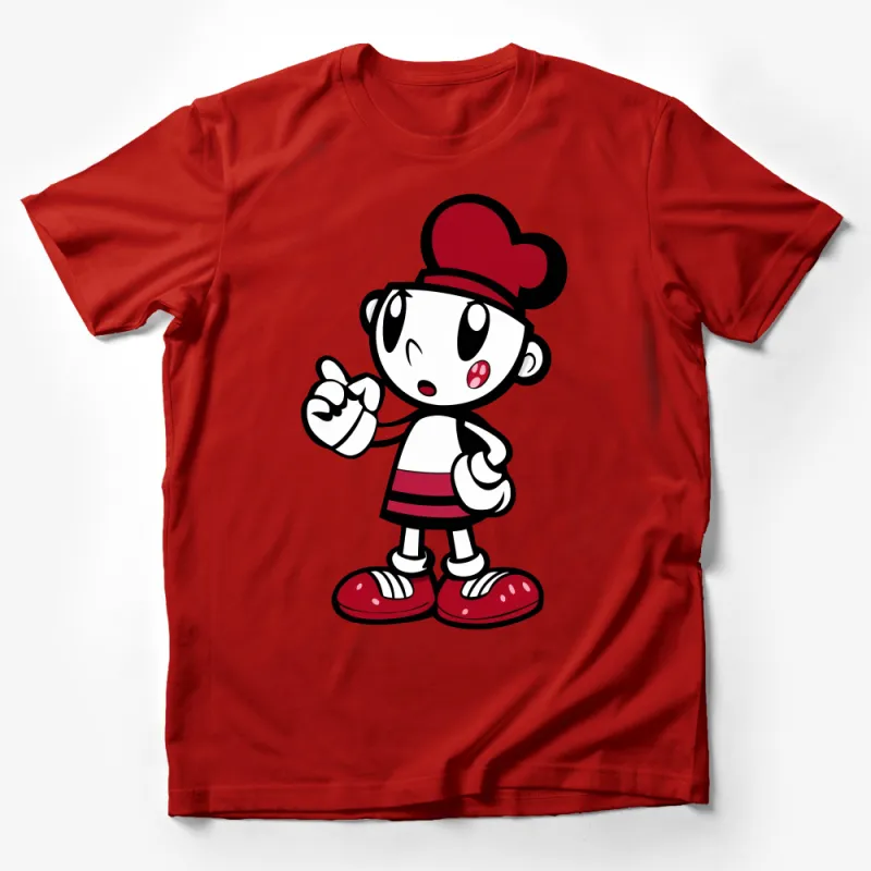 Cute Cartoon Character Red Hat T-Shirt, Unisex Cotton Casual Tee, Graphic Shirt for All Ages, Unique Design Top Male T-Shirt