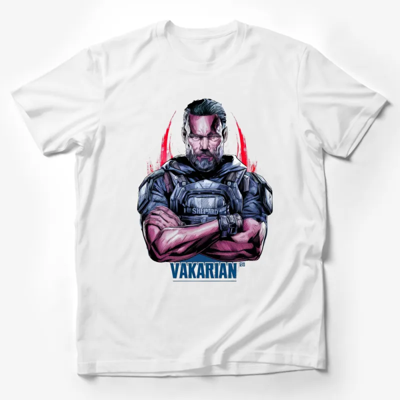 Sci-Fi Video Game Character Shirt, Futuristic Soldier Illustration Tee, Unique Graphic T-Shirt for Gamers, Cool Gift Idea Male T-Shirt