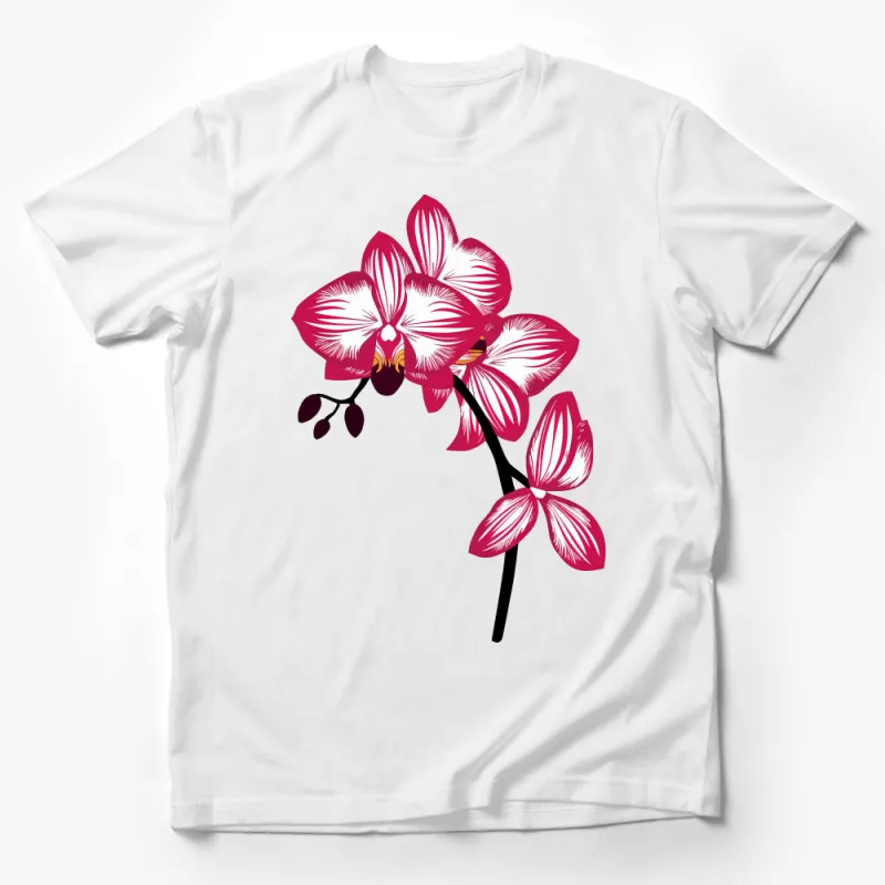 Women's Floral T-Shirt, Pink and White Orchid Print, Casual Summer Top, Botanical Graphic Tee, Fashionable Flower Shirt for Her Male T-Shirt