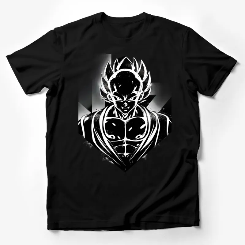 Anime-Inspired Super Saiyan Graphic T-Shirt, Black and White Manga Tee, Unisex Anime Character Shirt, Cool Bold Anime Fan Apparel Male T-Shirt