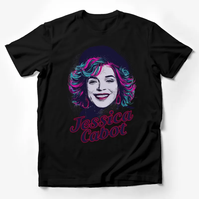 Colorful Pop Art Portrait T-Shirt, Jessica Cabot Retro Style Tee, Vibrant Graphic Print Top, Unique Artistic Casual Wear Shirt Male T-Shirt