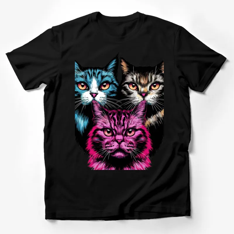 Colorful Cat Faces T-Shirt, Funky Feline Graphic Tee, Cat Lovers Gift, Unisex Adult Tee, Casual Streetwear, Quirky Cat Art Shirt Male T-Shirt