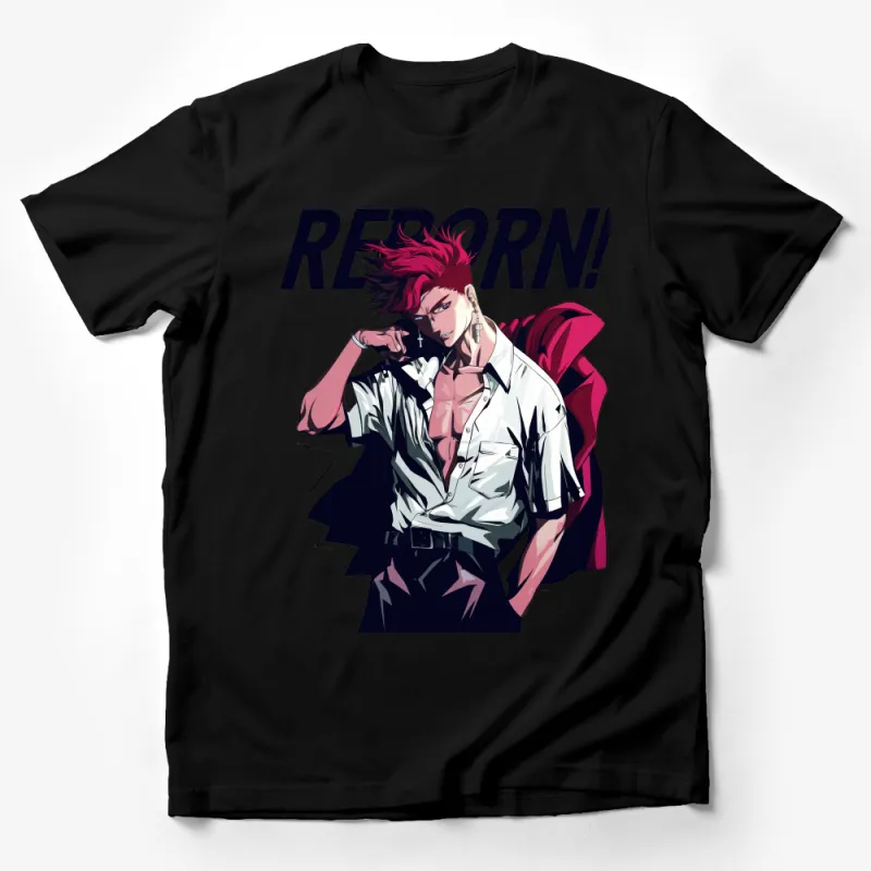 Anime Style Reborn Red Haired Character T-Shirt, Cool Manga Graphic Tee, Casual Streetwear, Fashionable Unisex Shirt Male T-Shirt