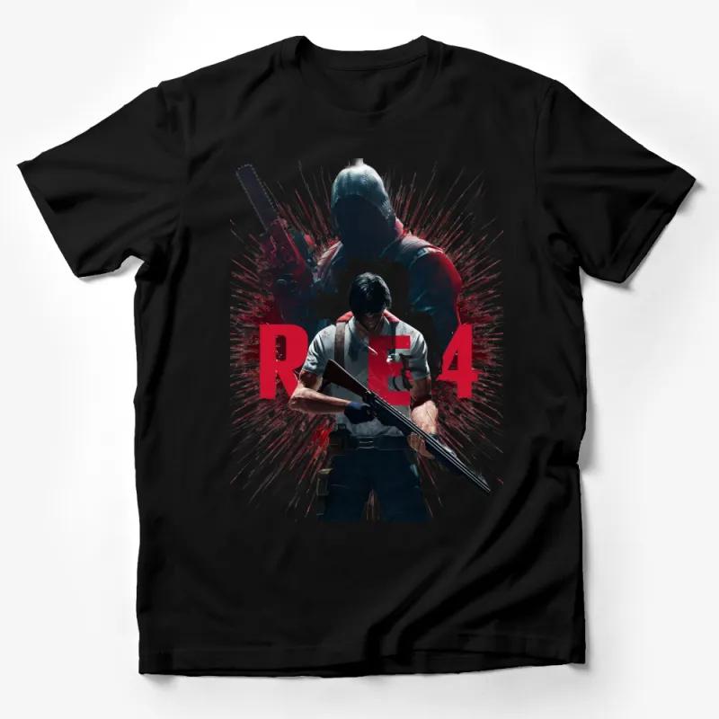 Men's Action Hero Graphic Tee, Red and White, Casual Gaming Shirt, Stylish Comfort Fit Apparel, Unique Design Male T-Shirt