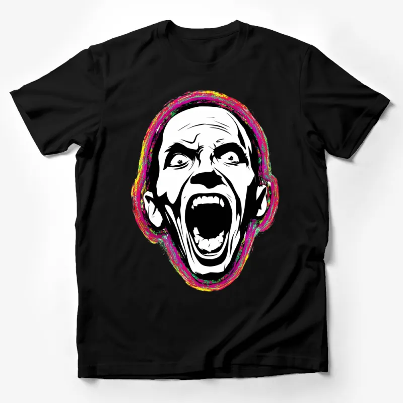 Angry Face Graphic Tee, Color Splash Art T-Shirt, Men's Women's Urban Streetwear, Unique Expression Design, Vibrant Casual Top Male T-Shirt