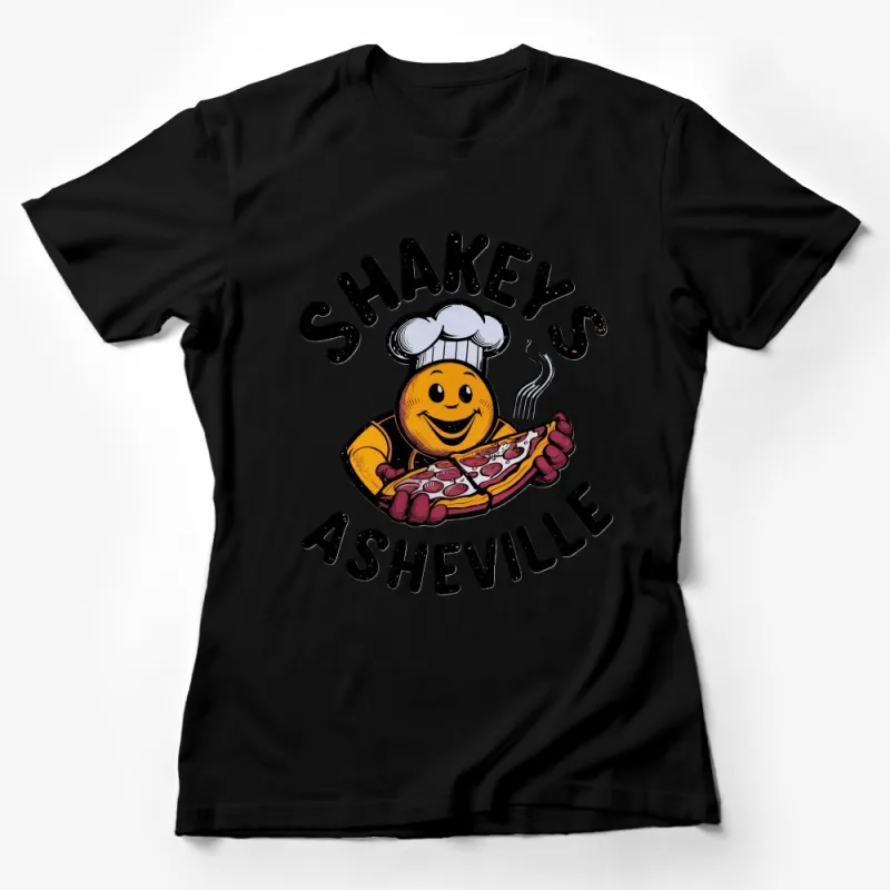 Funny Chef Pizza T-Shirt, Shakey's Asheville Parody Tee, Graphic Food Lover Shirt, Unisex Casual Apparel, Novelty Gift Female T-Shirt