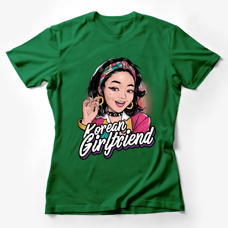 Korean Girlfriend Cartoon T-Shirt, Stylish Pop Art Women's Tee, Fashionable Casual Streetwear, Unique Graphic Shirt for Her Female T-Shirt