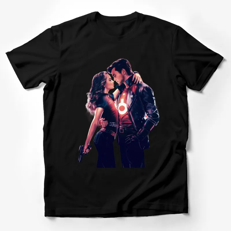 Star-Crossed Lovers Sci-Fi T-Shirt, Romantic Space Adventure Graphic Tee, Unisex Couple Illustration Shirt, Unique Gift Idea Male T-Shirt