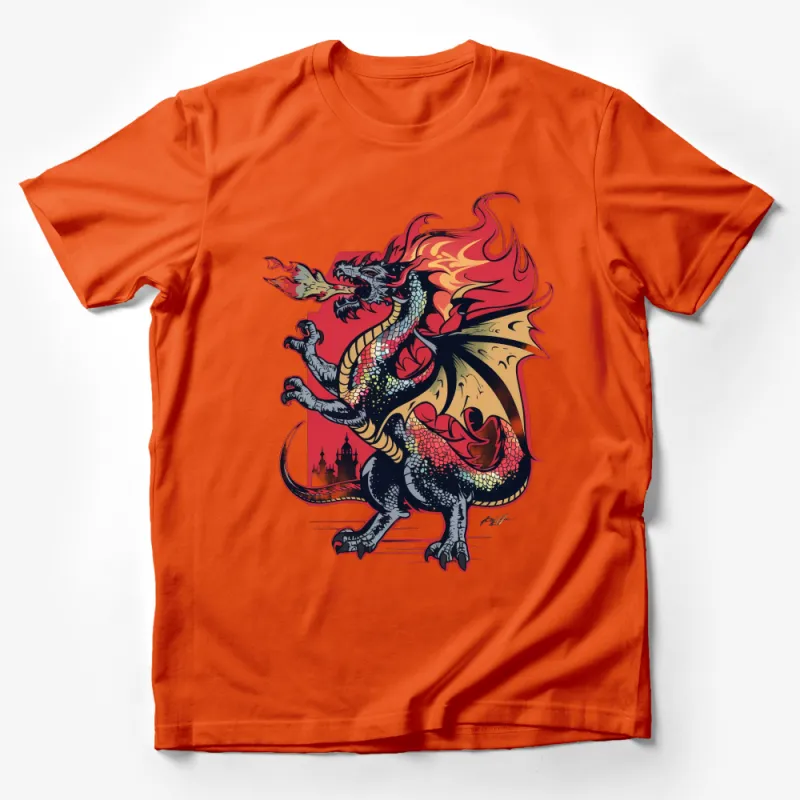 Fire-Breathing Dragon Graphic Tee, Fantasy Creature T-Shirt, Unisex Adult Casual Wear, Unique Illustration Apparel Gift Male T-Shirt