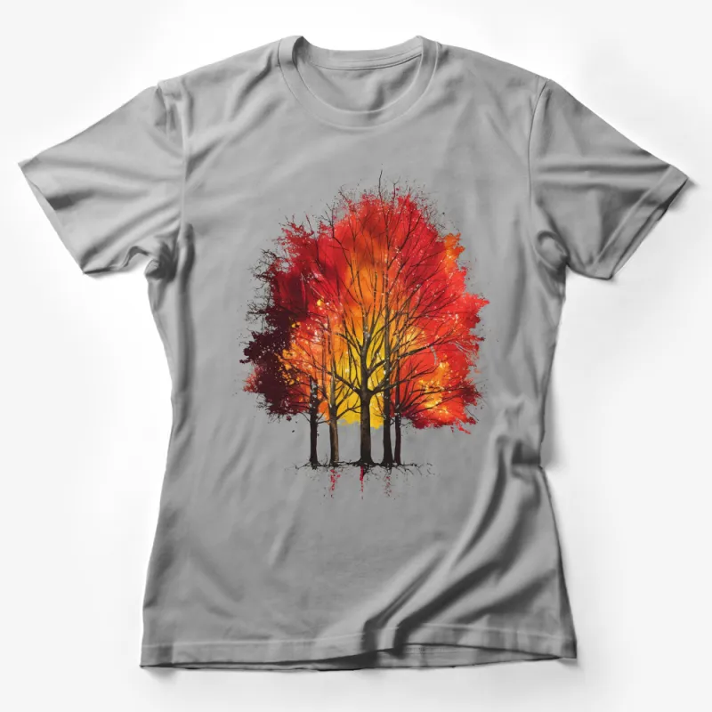 Abstract Autumn Trees Graphic Tee, Nature-Inspired Watercolor Shirt, Artistic Fall Season T-Shirt, Casual Unisex Top, Vibrant Apparel Gift Female T-Shirt