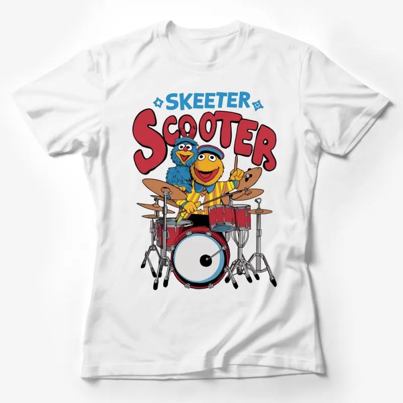 Cartoon Drummer Duo T-Shirt, Colorful Band Characters Tee, Musician Skeeter and Scooter Shirt, Unisex Graphic Tee, Gift for Music Lovers Female T-Shirt