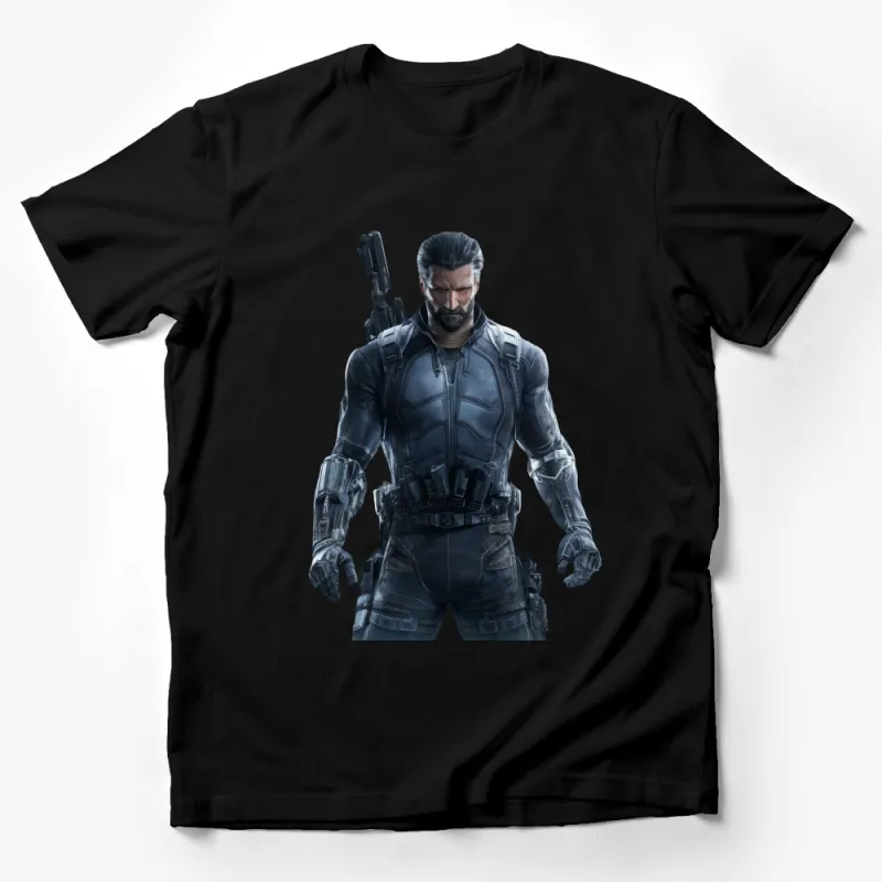 Futuristic Soldier Graphic T-Shirt, Sci-Fi Warrior Design Tee, Cool Cyber Combat Character Apparel, Men's Fashion Male T-Shirt