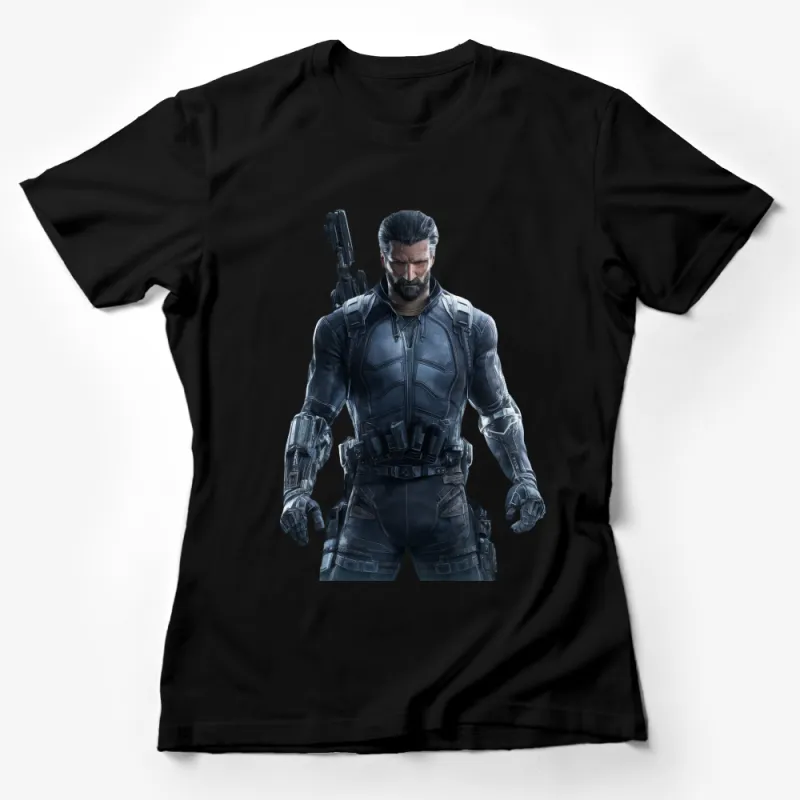 Futuristic Soldier Graphic T-Shirt, Sci-Fi Warrior Design Tee, Cool Cyber Combat Character Apparel, Men's Fashion Female T-Shirt