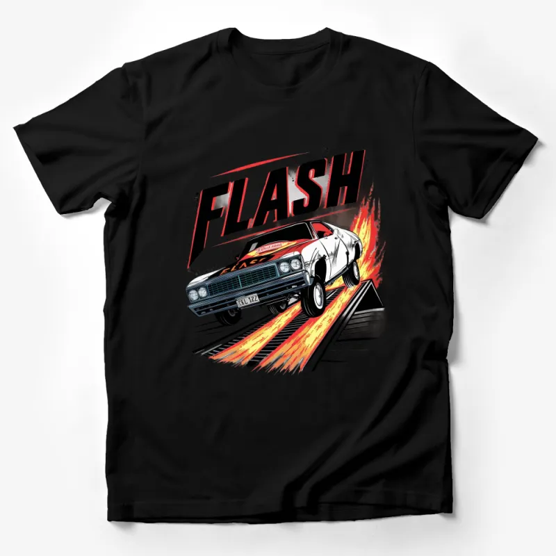 Vintage Car Flash Speed Print T-Shirt, Retro Muscle Car Graphic Tee, Unisex Racing Car Shirt, Classic Automobile Fan Gift Idea Male T-Shirt