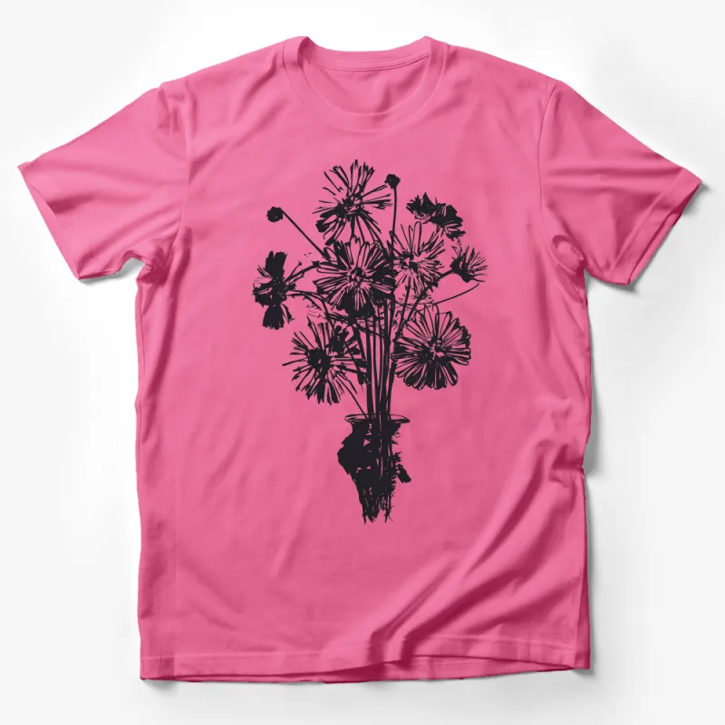 Floral Bouquet T-Shirt, Botanical Sketch Tee, Women's Fashion Top, Artistic Flower Illustration Shirt, Casual Wear, Gift for Her Male T-Shirt