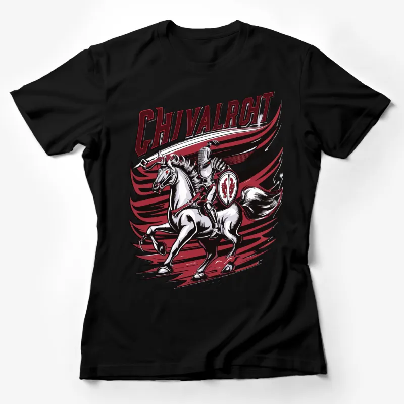 Chivalry Knight Graphic T-Shirt | Medieval Armor Horse Print Tee | Vintage Style Warrior Shirt | Unique Men's Clothing | Gift Idea Female T-Shirt