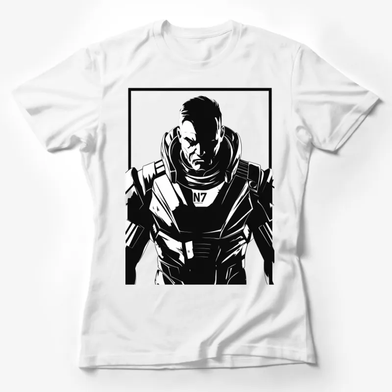 Sci-Fi Video Game Inspired N7 Graphic Tee, Black and White Unisex T-Shirt, Gamer Apparel, Fan Wear, Geek Culture, Cool Nerd Gift Female T-Shirt