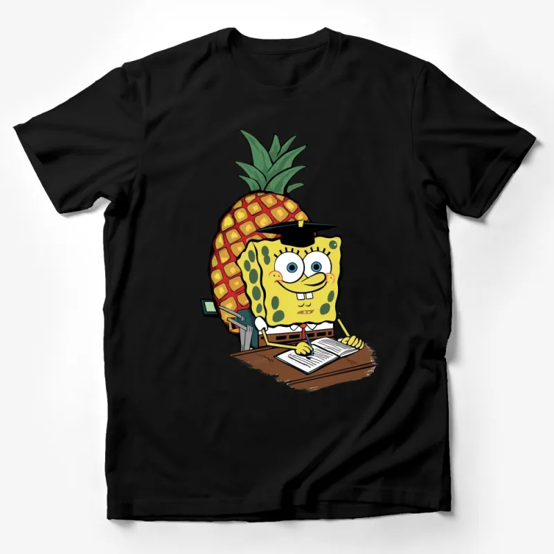 Unique Pineapple Character Cartoon with Hat and Typewriter T-Shirt Design Male T-Shirt