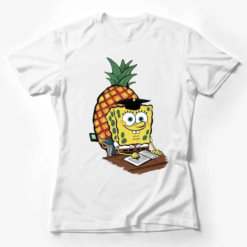 Unique Pineapple Character Cartoon with Hat and Typewriter T-Shirt Design Female T-Shirt