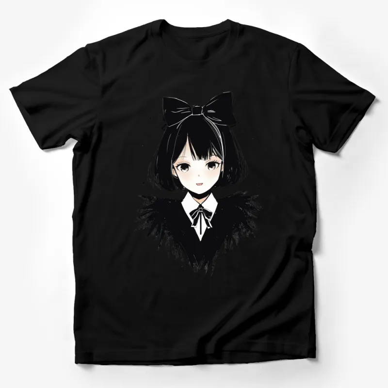 Anime Girl T-Shirt, Cute Manga Character Tee, Black and White Graphic Top, Fashion Casual Wear, Unique Illustration Art Shirt Male T-Shirt