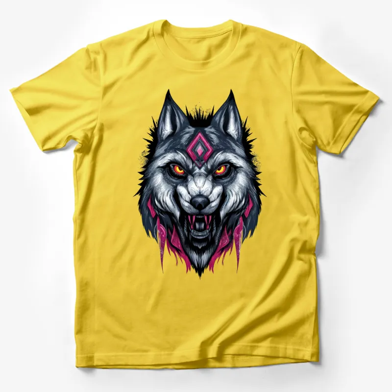 Men's Graphic Wolf T-Shirt, Tribal Wolf Art Tee, Unique Animal Design Shirt, Gift for Him, Wild Nature Inspired Shirt Male T-Shirt