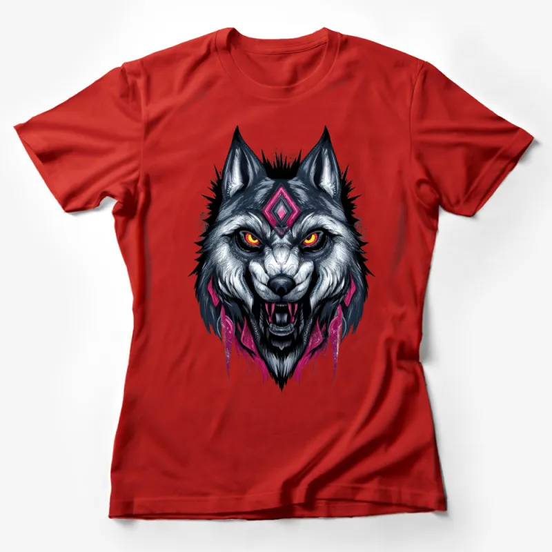 Men's Graphic Wolf T-Shirt, Tribal Wolf Art Tee, Unique Animal Design Shirt, Gift for Him, Wild Nature Inspired Shirt Female T-Shirt