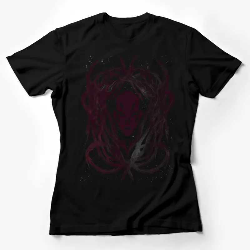 Dark Tribal Dragon Artwork Symmetrical Design Unisex T-Shirt, Goth Fantasy Style Tee Female T-Shirt