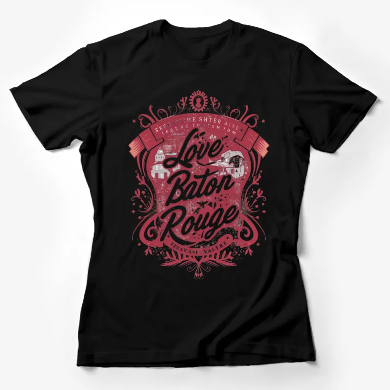 Baton Rouge Love T-Shirt, Vintage Inspired Floral Heart Design, Unisex Tee for Louisiana Lovers Female T-Shirt