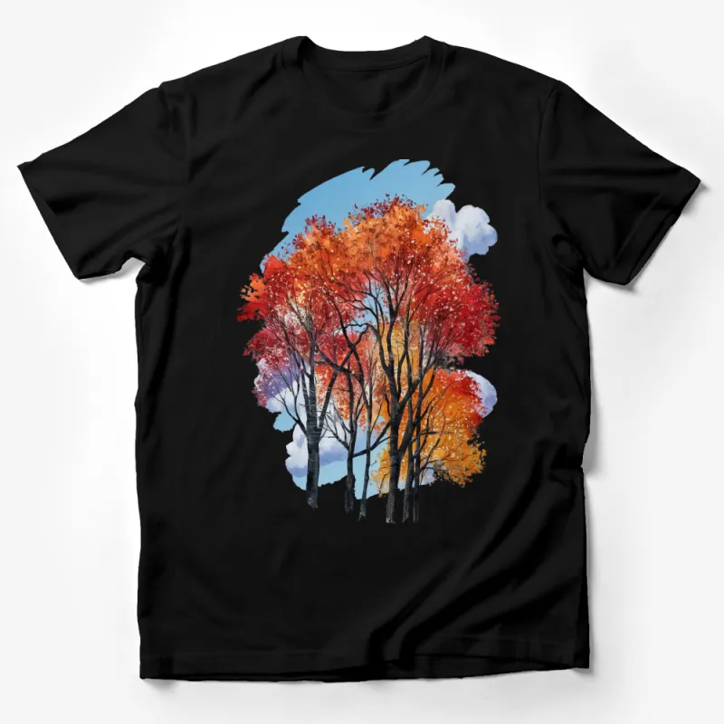 Watercolor Autumn Trees Artistic Design, Nature Inspired T-Shirt, Stylish Seasonal Casual Wear Male T-Shirt