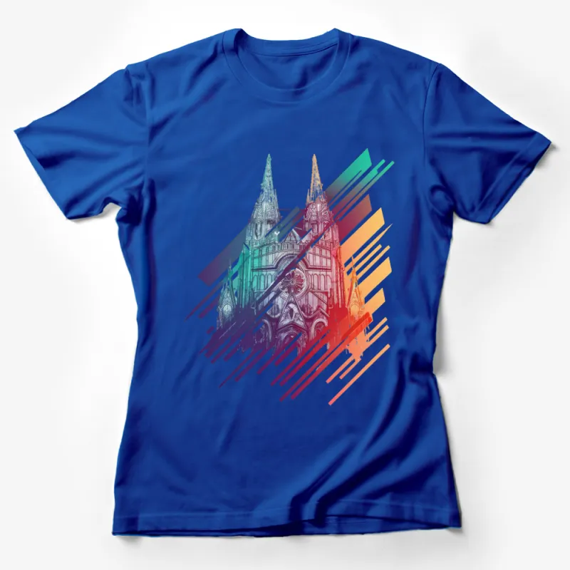 Abstract Cathedral Line Art T-Shirt, Colorful Architectural Design Tee, Unisex Artistic Church Graphic Shirt Female T-Shirt