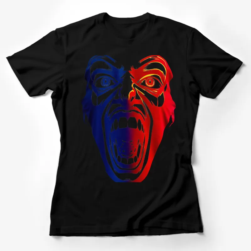 Patriotic Screaming Faces T-Shirt, Red White Blue Abstract Art Tee Female T-Shirt