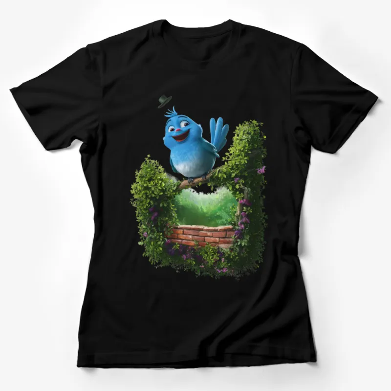 Whimsical Blue Bird Graphic Tee, Nature-Inspired Shirt, Fun Animal Illustration, Unisex T-Shirt Design Female T-Shirt