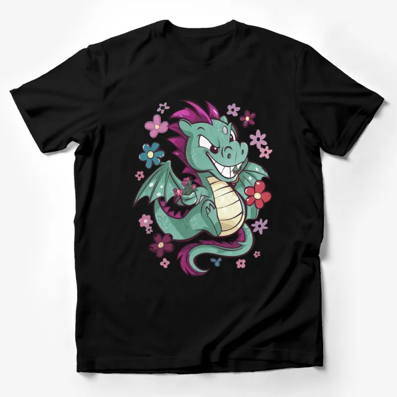 Whimsical Dragon T-Shirt, Cute Floral Fantasy Creature Tee, Unisex Kids and Adult Sizes, Gift for Dragon Lovers Male T-Shirt