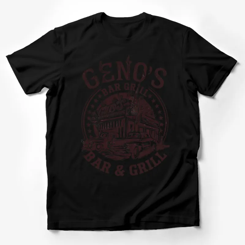 Vintage Car and Diner Inspired Geno's Bar and Grill Classic T-Shirt Design Male T-Shirt