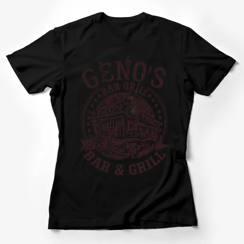 Vintage Car and Diner Inspired Geno's Bar and Grill Classic T-Shirt Design Female T-Shirt