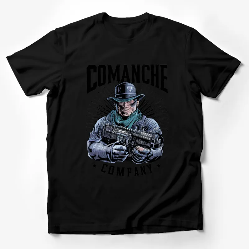 Vintage Cowboy Graphic Tee, Comanche Company Western Style Shirt Male T-Shirt