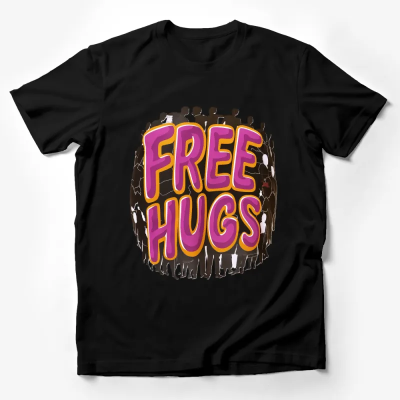 Free Hugs Silhouette Circle Unisex T-Shirt, Positive Message Casual Tee, Friendship and Love Support Top Male T-Shirt