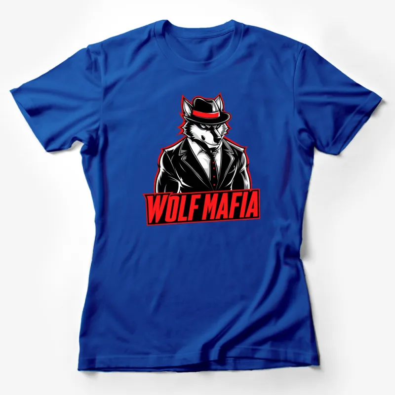 Unique Wolf Mafia Graphic T-Shirt, Cool Gangster Animal in Suit and Hat Design Female T-Shirt