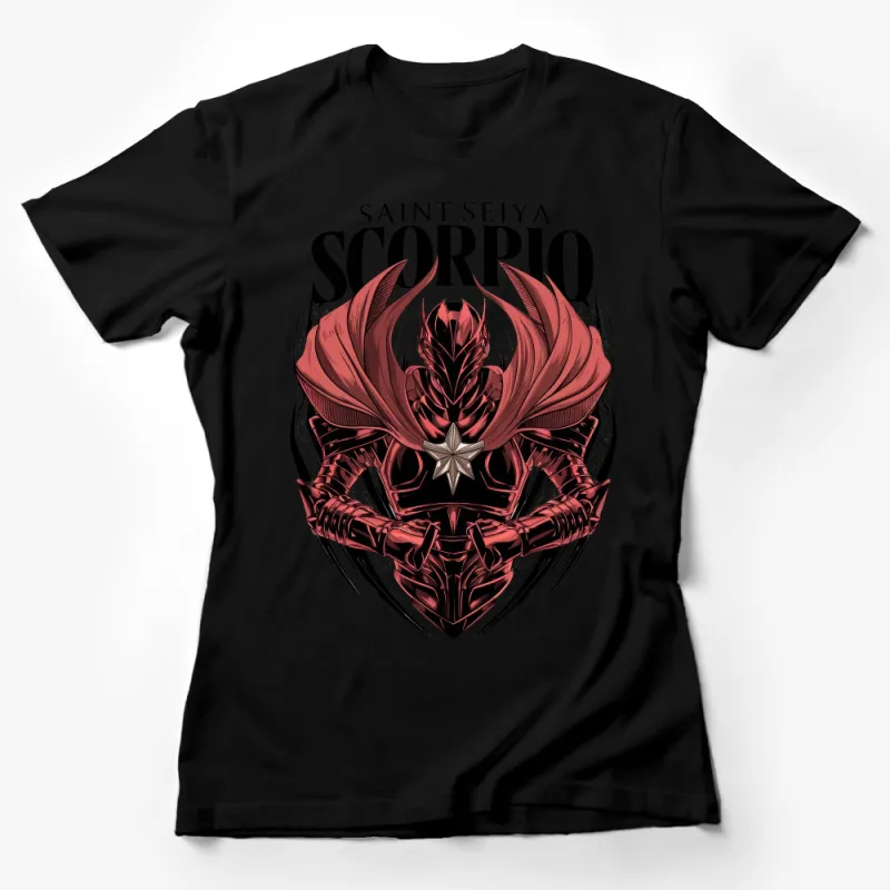 Scorpio Zodiac Warrior Tee, Unisex Anime Inspired T-Shirt, Saint Seiya Fan Apparel, Red and Black Graphic Shirt, Cool Fantasy Gift Female T-Shirt