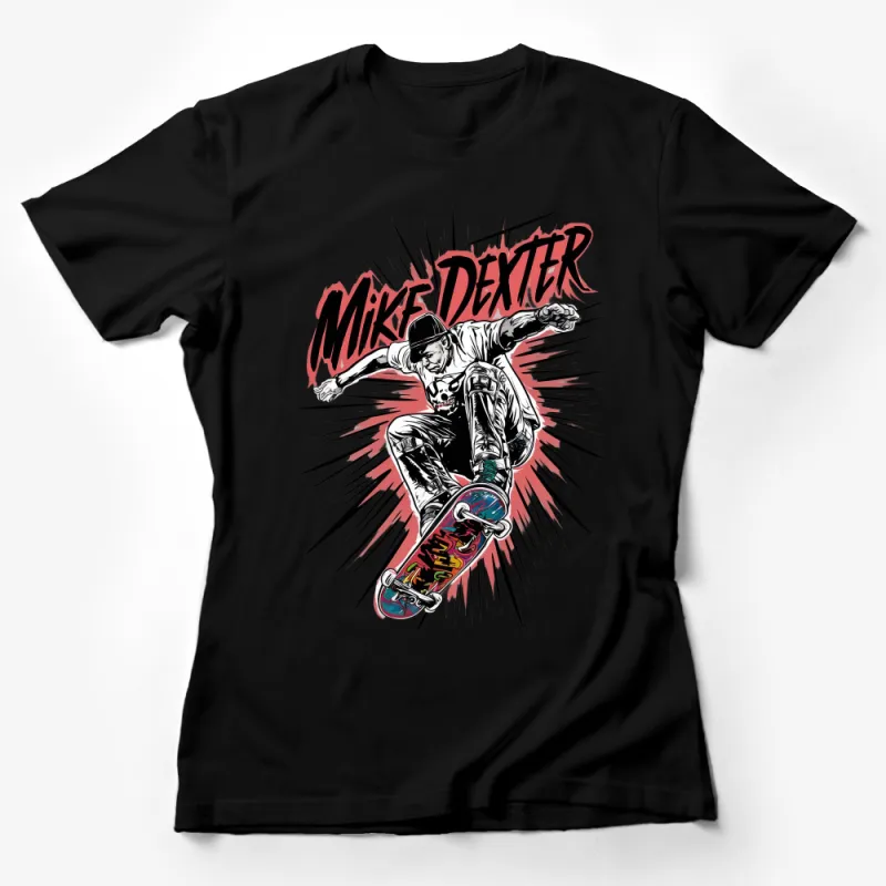 Vintage Mike Dexter Skateboarder T-Shirt Design with Retro Art Style Female T-Shirt