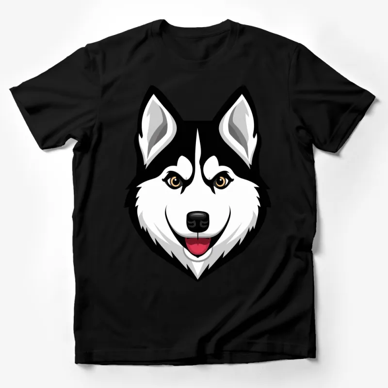 Smiling Husky Face Graphic Tee, Perfect for Dog Lovers, Cute Animal T-Shirt Design Male T-Shirt